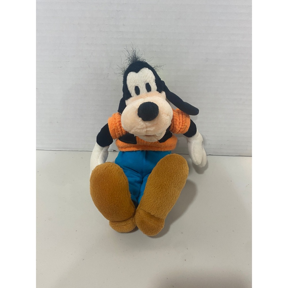 Disney Goofy Plush Stuffed Animal Orange Ribbed Sweater Blue Pants 11" Excellent